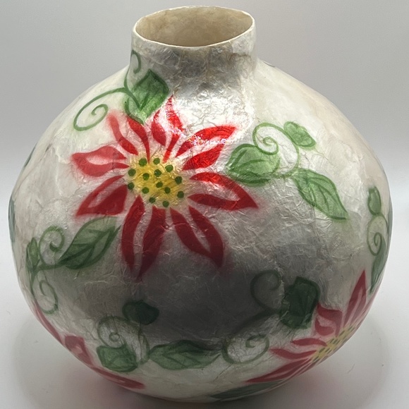 Handcrafted CAPIZ VASE Floral Philippines Red Green Yellow White Shimmery Lovely - Picture 5 of 8